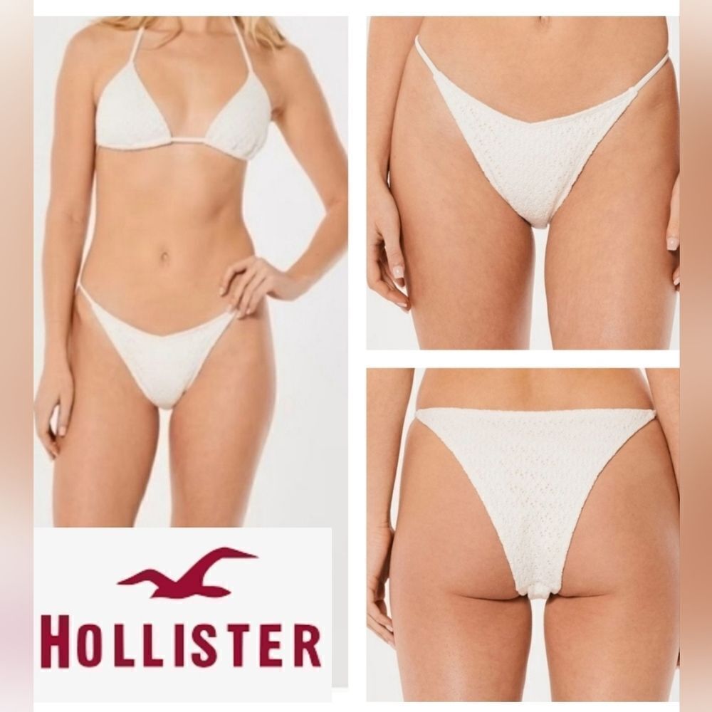 Hollister Crochet Off White High Leg Cheeky Bikini Bottom - Picture 1 of 16